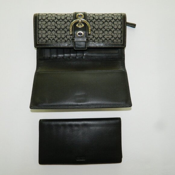 VTG. Y2K Coach Mini Sig. C's Checkbook Wallet Black Gray Canvas Leather MINT - Picture 3 of 8